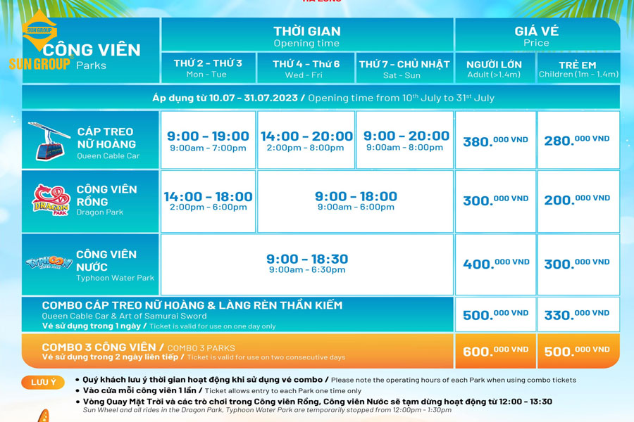 giá vé sun world quảng ninh