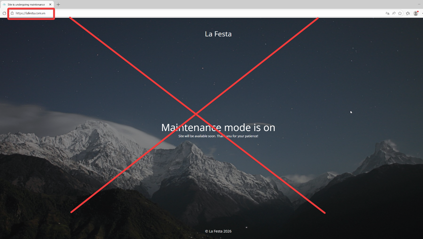 Một website được lập để giả mạo thương hiệu khách sạn La Festa Phu Quoc, Curio Collection by Hilton. Website hiện đã bị xử lý.