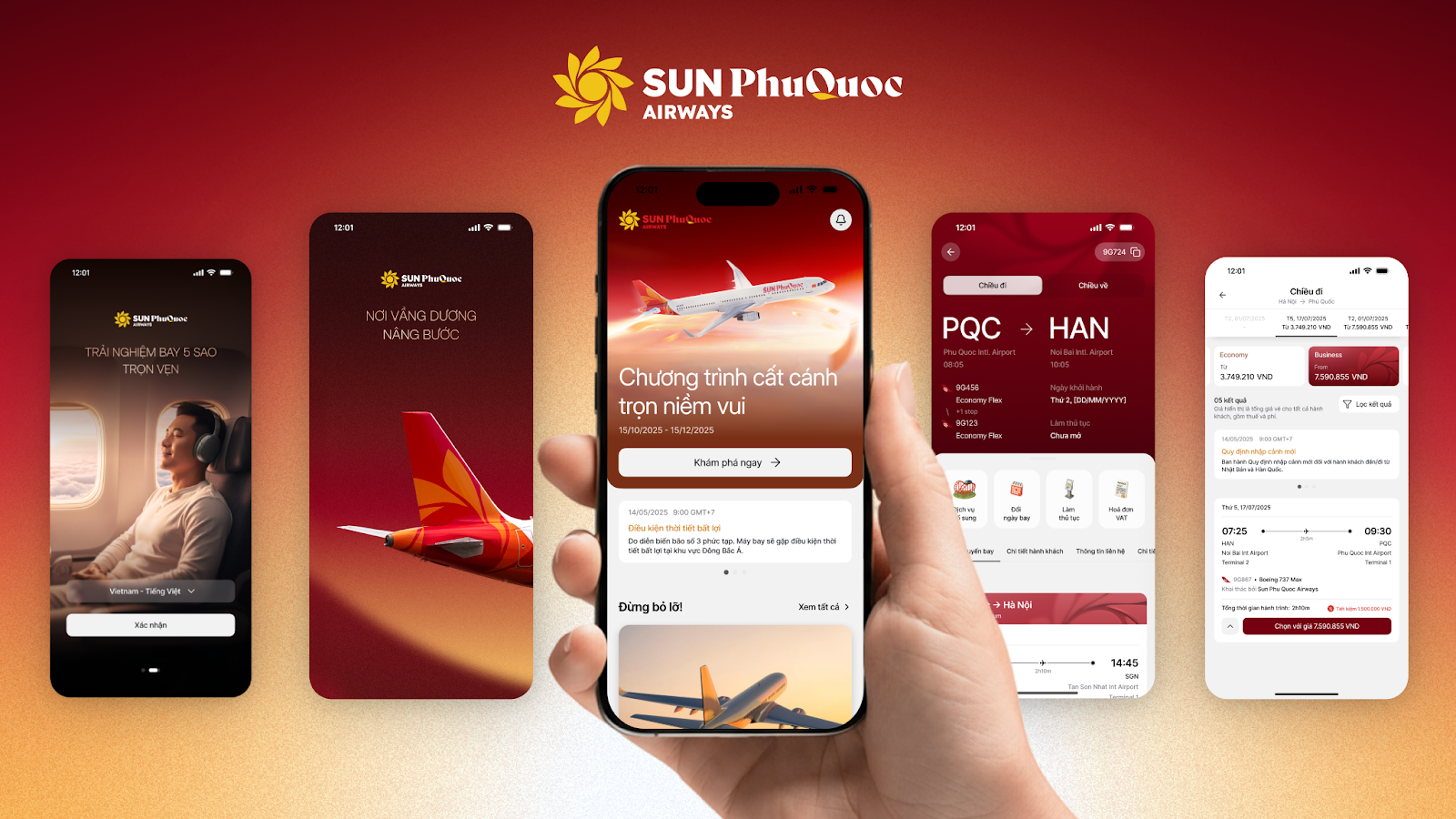 Giao diện ứng dụng Sun PhuQuoc Airways