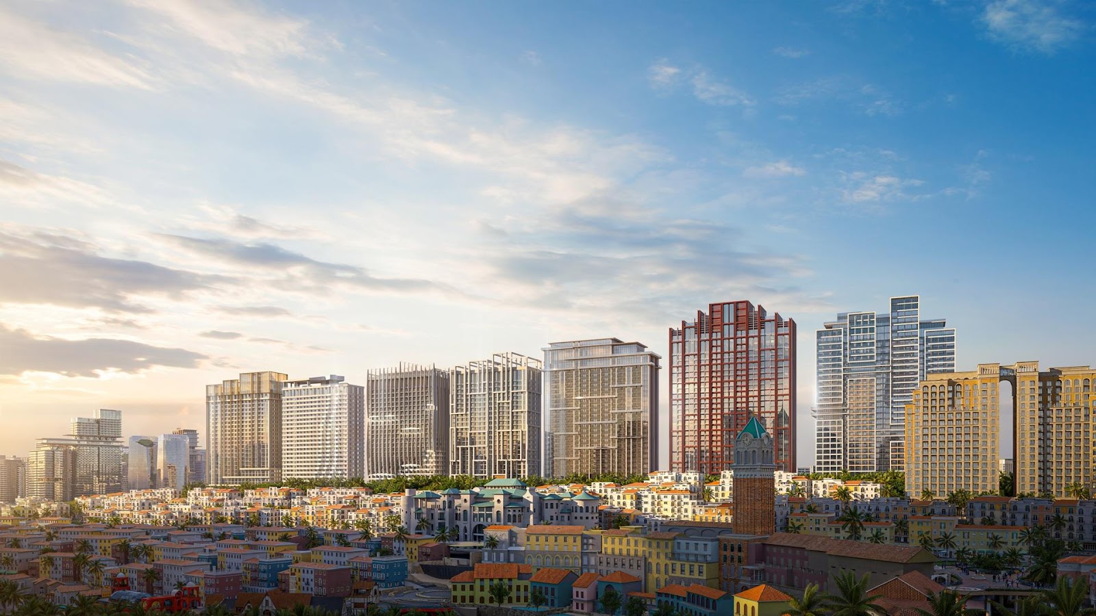 Mỗi tòa tháp The Sunset mang một màu sắc kiến trúc và tượng trưng cho ý nghĩa độc đáo riêng.