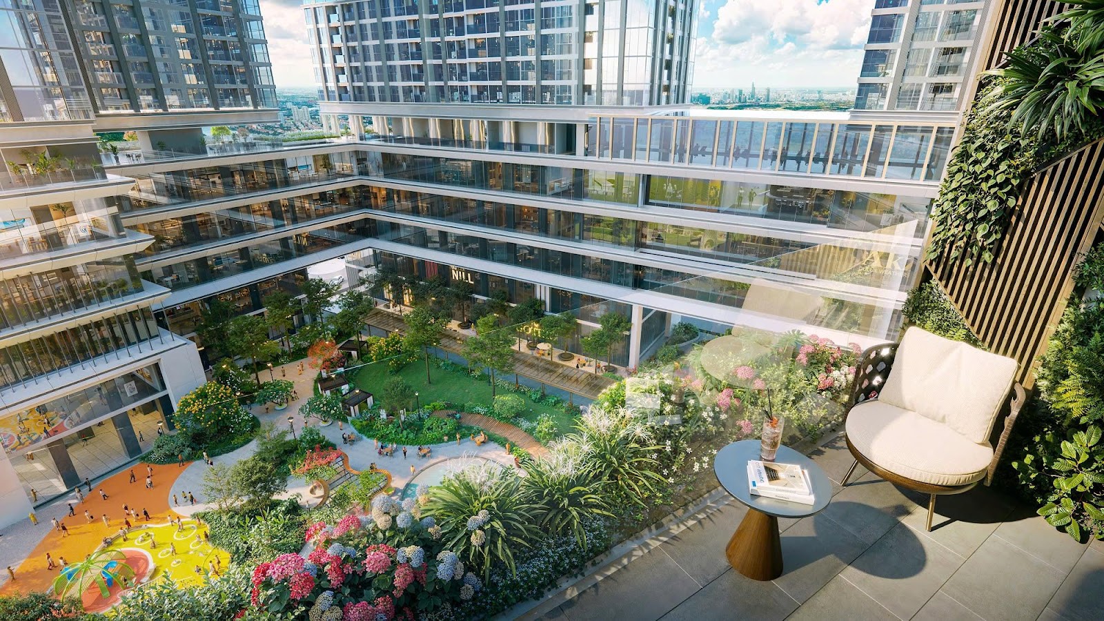 Một góc phối cảnh không gian sống nội khu dự án Sun Feliza Suites.