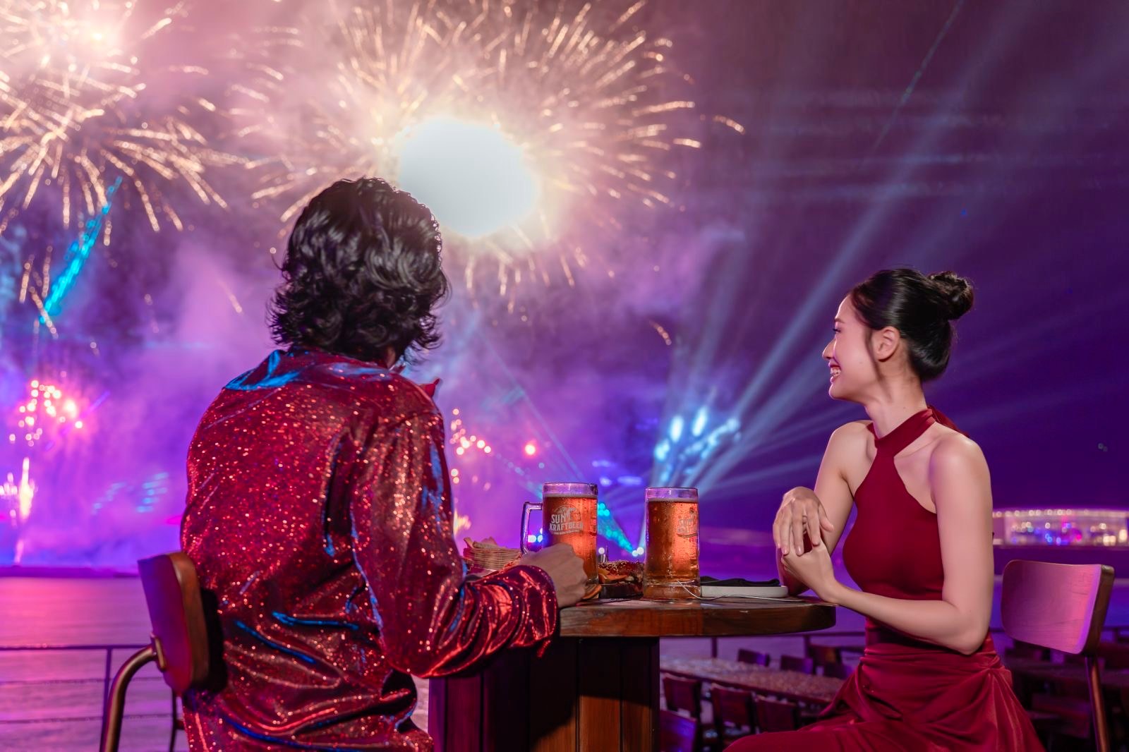 Visitors can dine while enjoying fireworks at Sun Bavaria GastroPub.