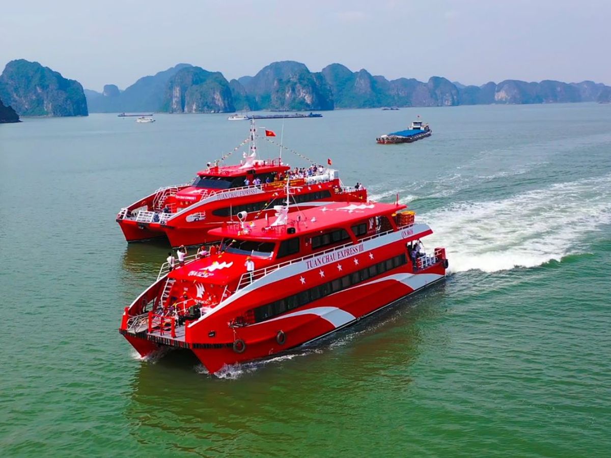 Di chuyển đến đảo Rều Quảng Ninh bằng tàu cao tốc.