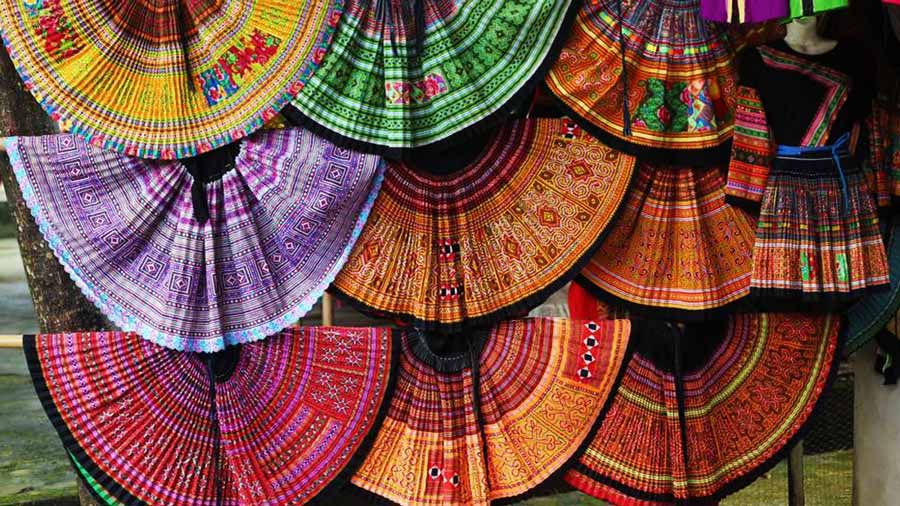 Colorful brocade stalls.