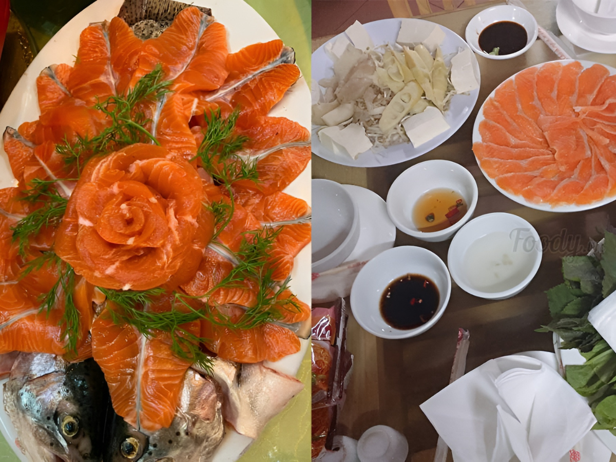 Nhà hàng Hoa Đào được yêu thích với không gian ấm cúng và món cá hồi hấp dẫn