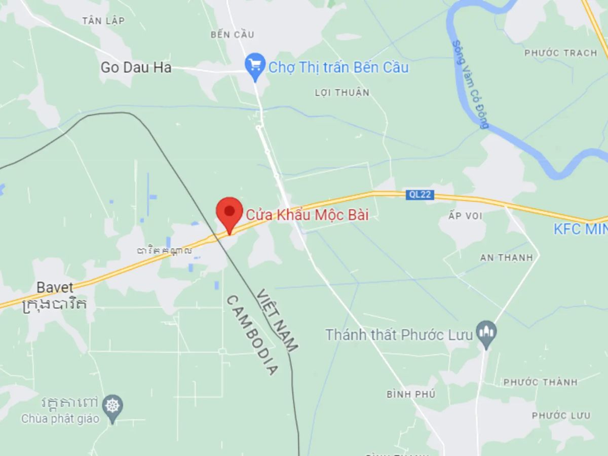 Vị trí giáp biên giới của cửa khẩu Mộc Bài.