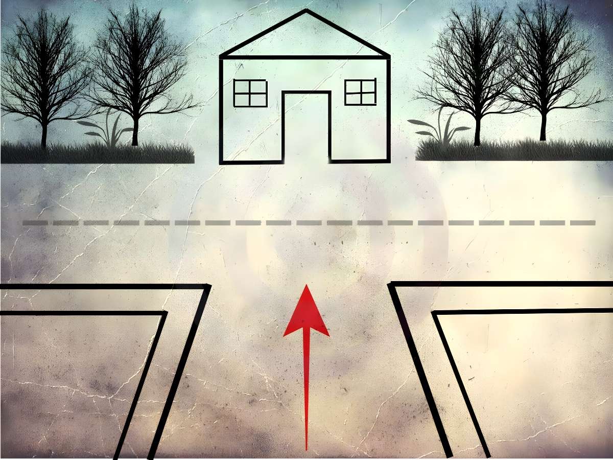 Đường thẳng trên bản đồ quy hoạch hướng trực tiếp vào nhà.