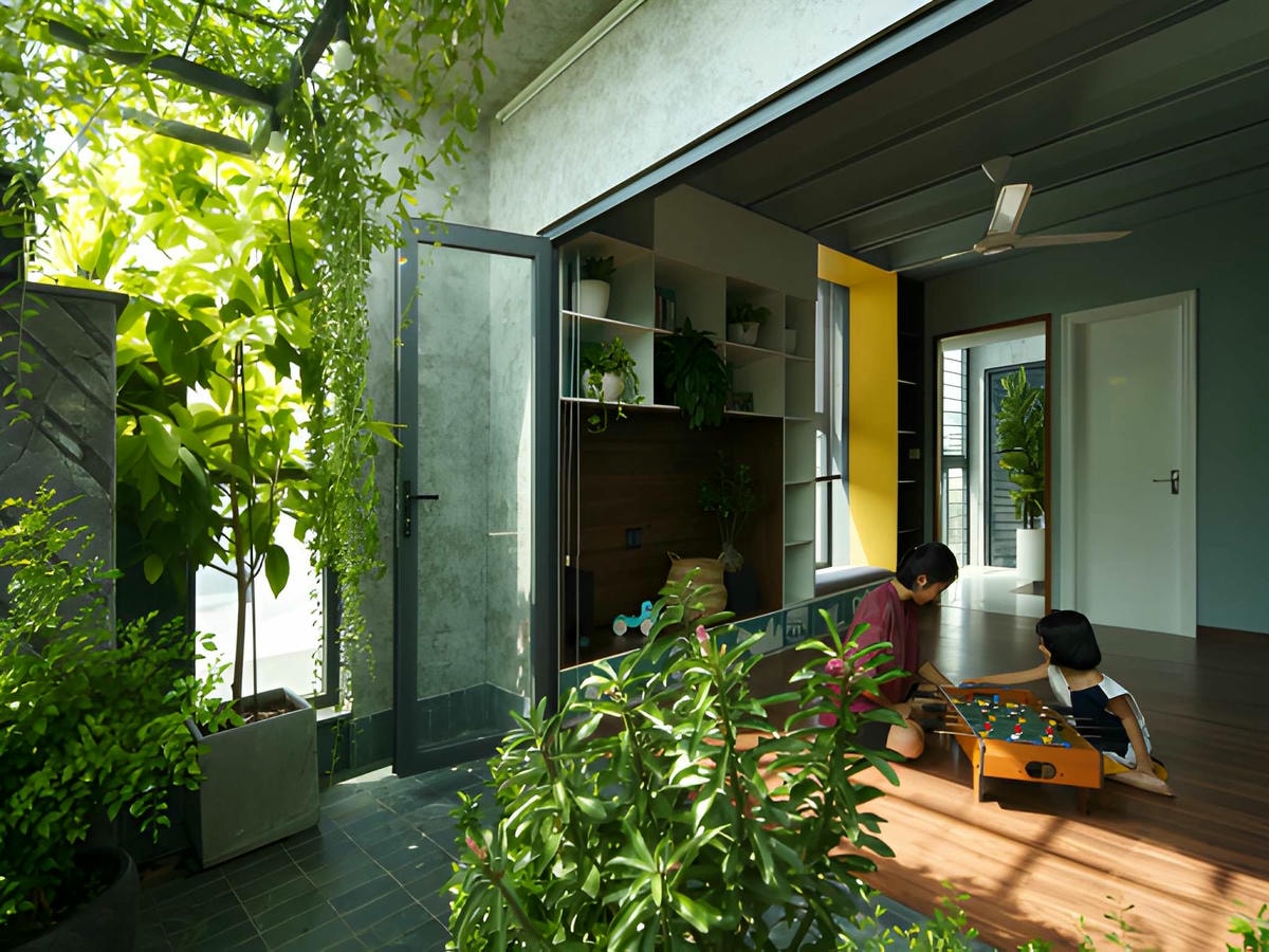 Tạo sinh khí bằng ánh sáng, cây xanh và không gian gọn gàng.