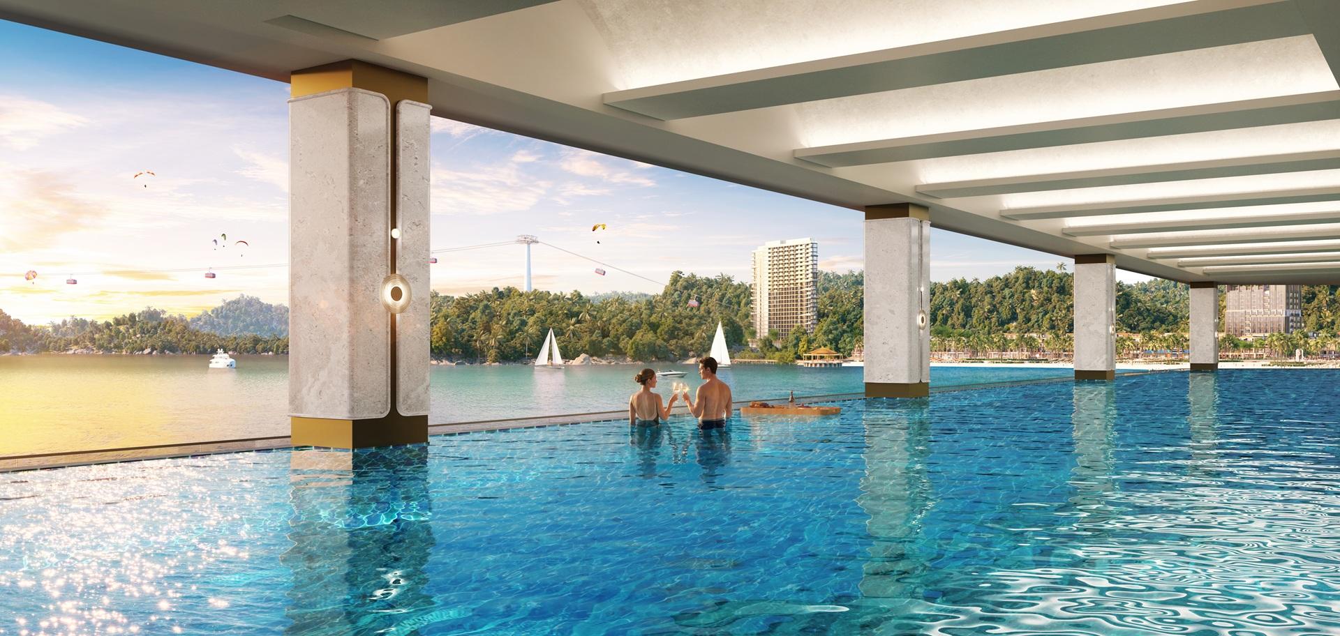 Bể bơi vô cực – một trong nhiều tiện ích nội khu đẳng cấp của tháp Thanh Long.