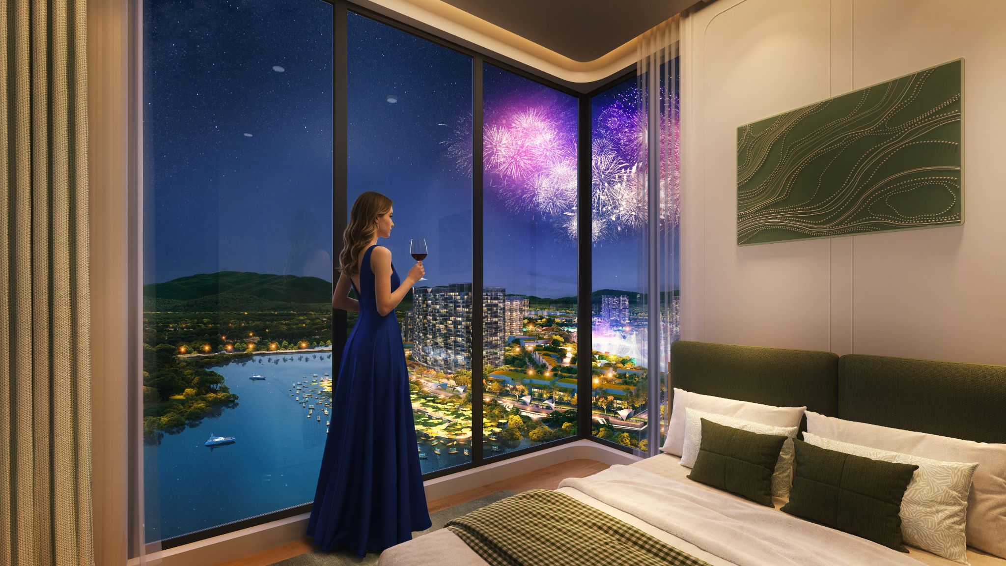 Căn hộ Onsen 3 sở hữu tầm nhìn panorama 360 độ ôm trọn cảnh sắc thiên nhiên và tâm điểm giải trí sôi động.