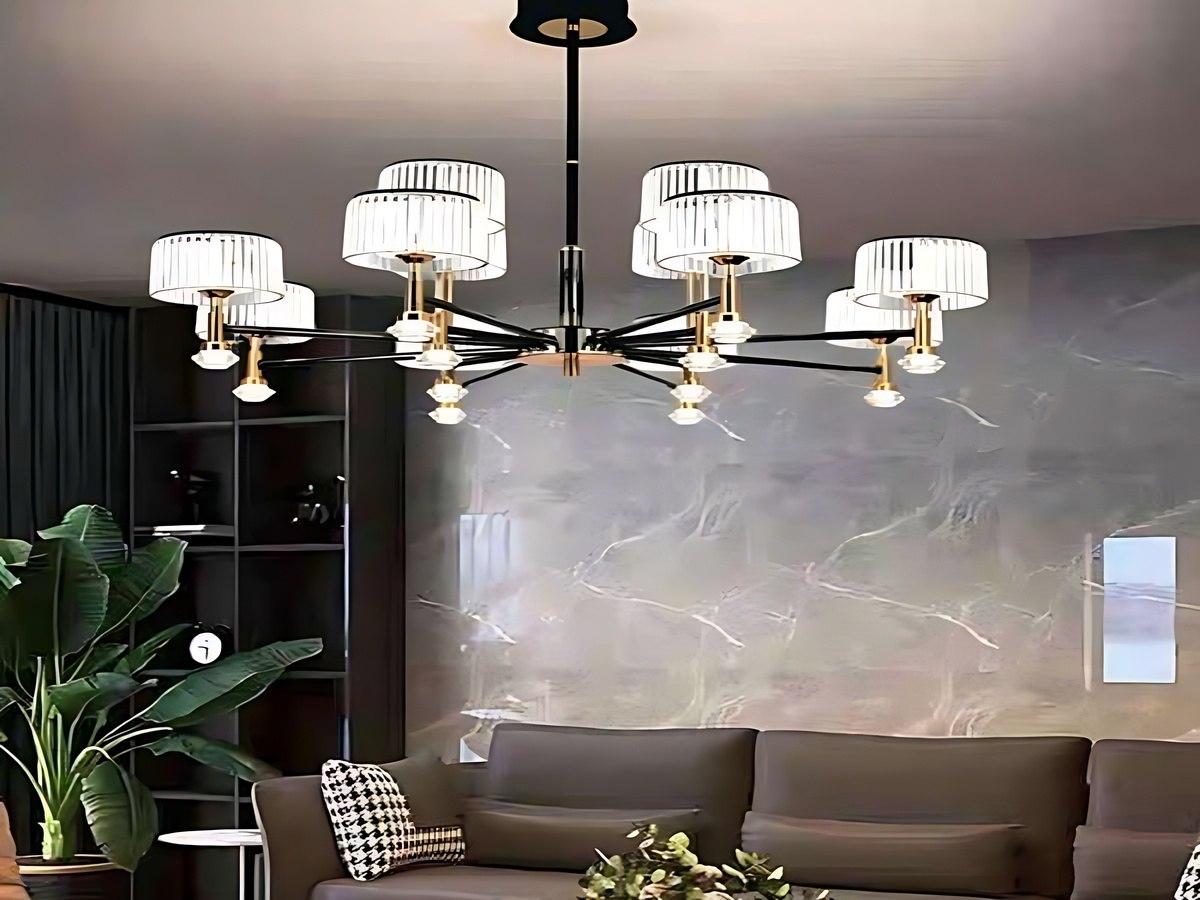 Mẫu đèn chùm tân cổ điển tạo ánh sáng sang trọng cho phòng khách biệt thự.