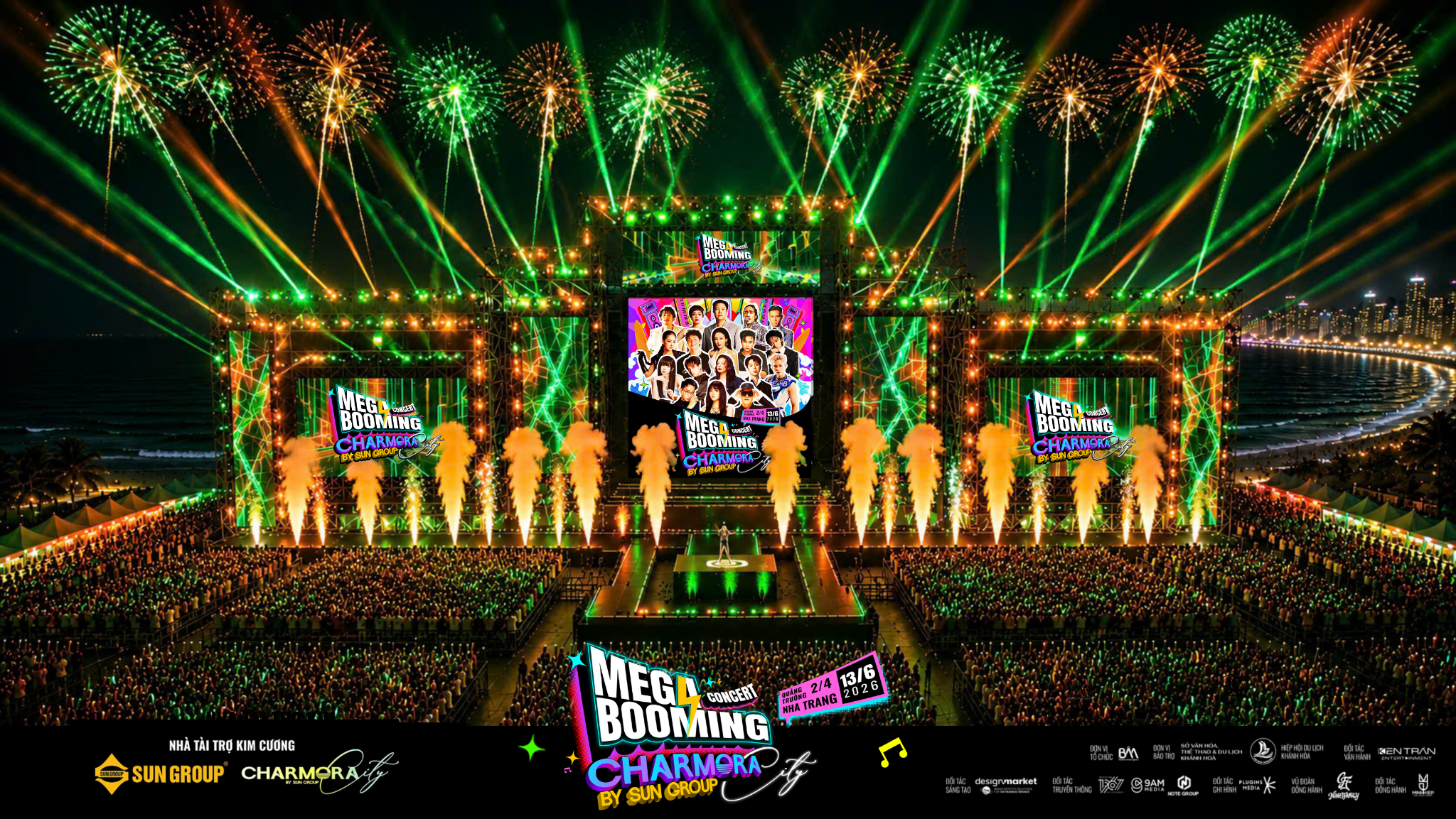 Đại nhạc hội Mega Booming với sự đồng hành của Charmora City By Sun Group sẽ được tổ chức vào ngày 13/6.