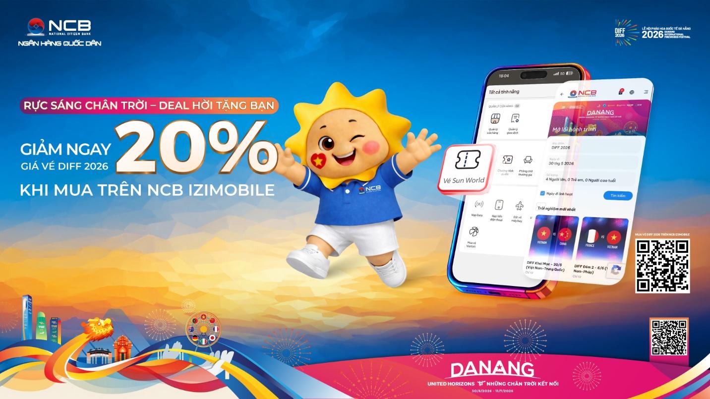 Nhận ngay ưu đãi giảm 20% khi mua vé Lễ hội pháo hoa quốc tế Đà Nẵng DIFF 2026 trên NCB iziMobile