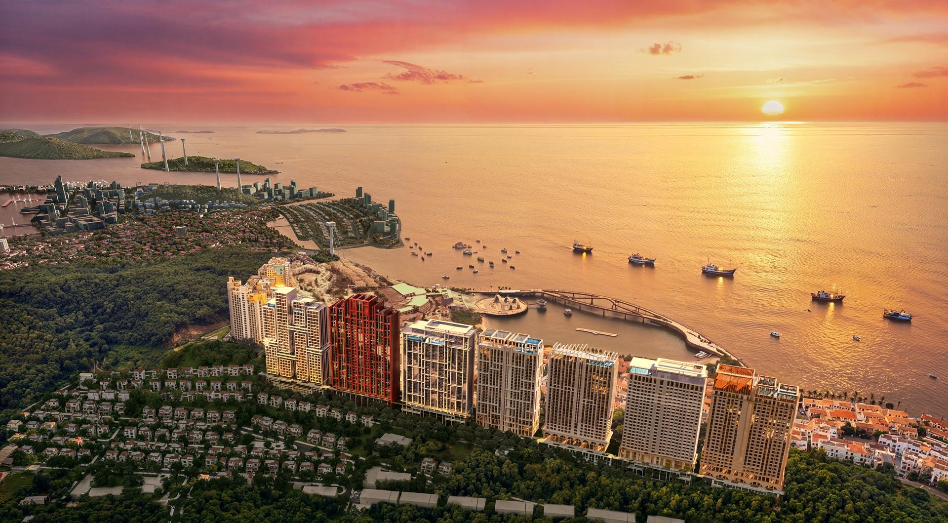 Phân khu The Sunset tọa lạc trên sườn núi Ông Quán với không gian khoáng đạt, riêng tư.