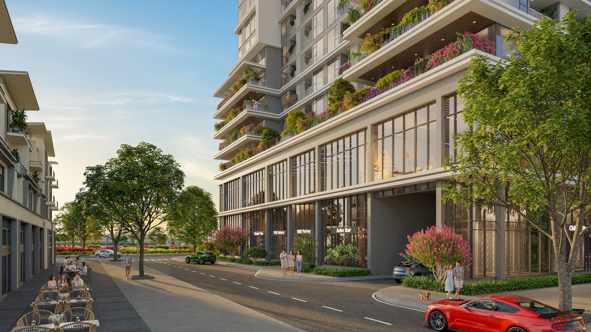 Dãy shophouse cùng tổ hợp tiện ích tầng 2 phục vụ trọn vẹn các nhu cầu sống của cư dân.