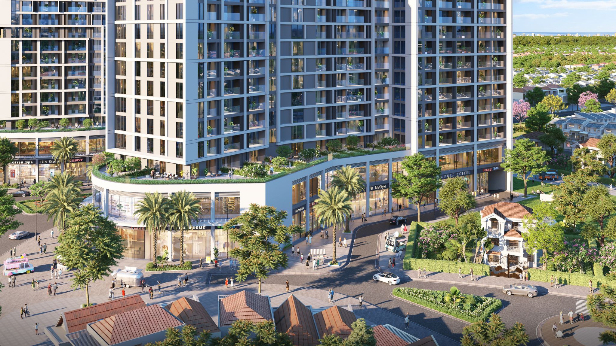 Shophouse khối đế kiến tạo dòng tiền bền vững nhờ đón đầu tệp khách hàng cao cấp nội khu và khu vực lân cận. Ảnh: Sun Property.
