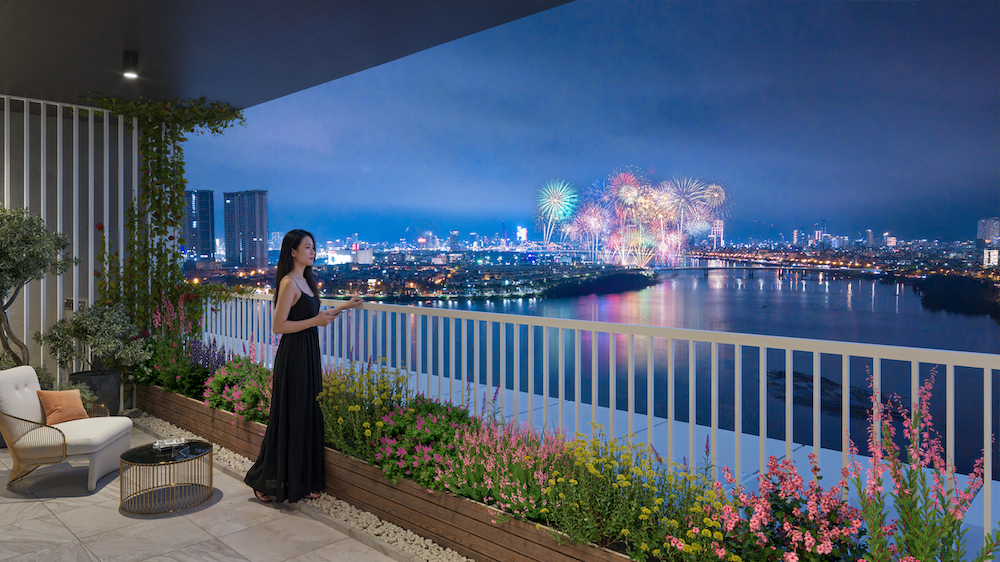 Tầm nhìn panorama ôm trọn sông - núi - biển - pháo hoa từ những căn "biệt thự trên không". Ảnh: Sun Property.