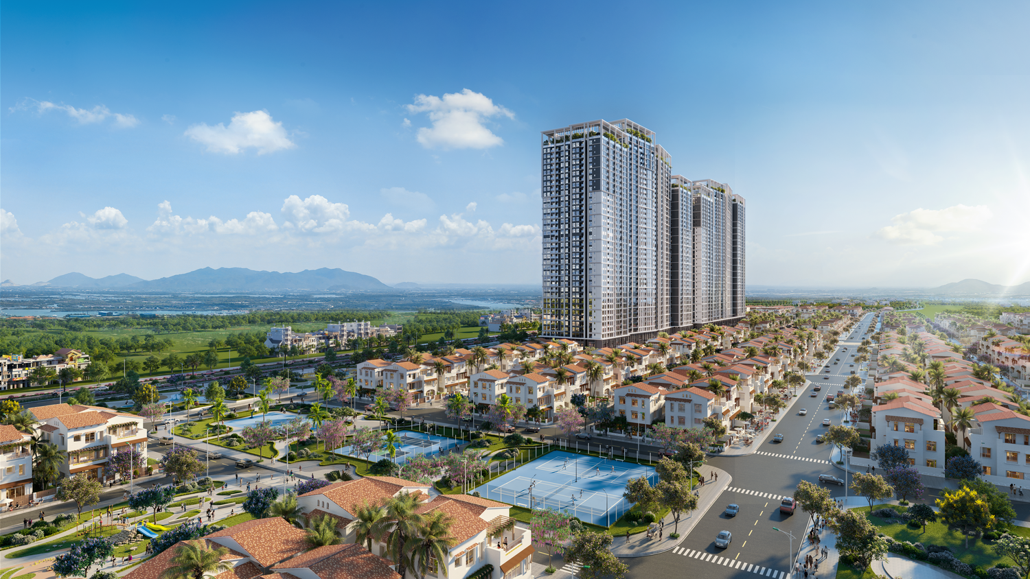 Tổ hợp căn hộ biển sở hữu lâu dài cuối cùng Beachtro Tower thuộc Blanca City chuẩn bị ra mắt. Ảnh phối cảnh: Sun Property