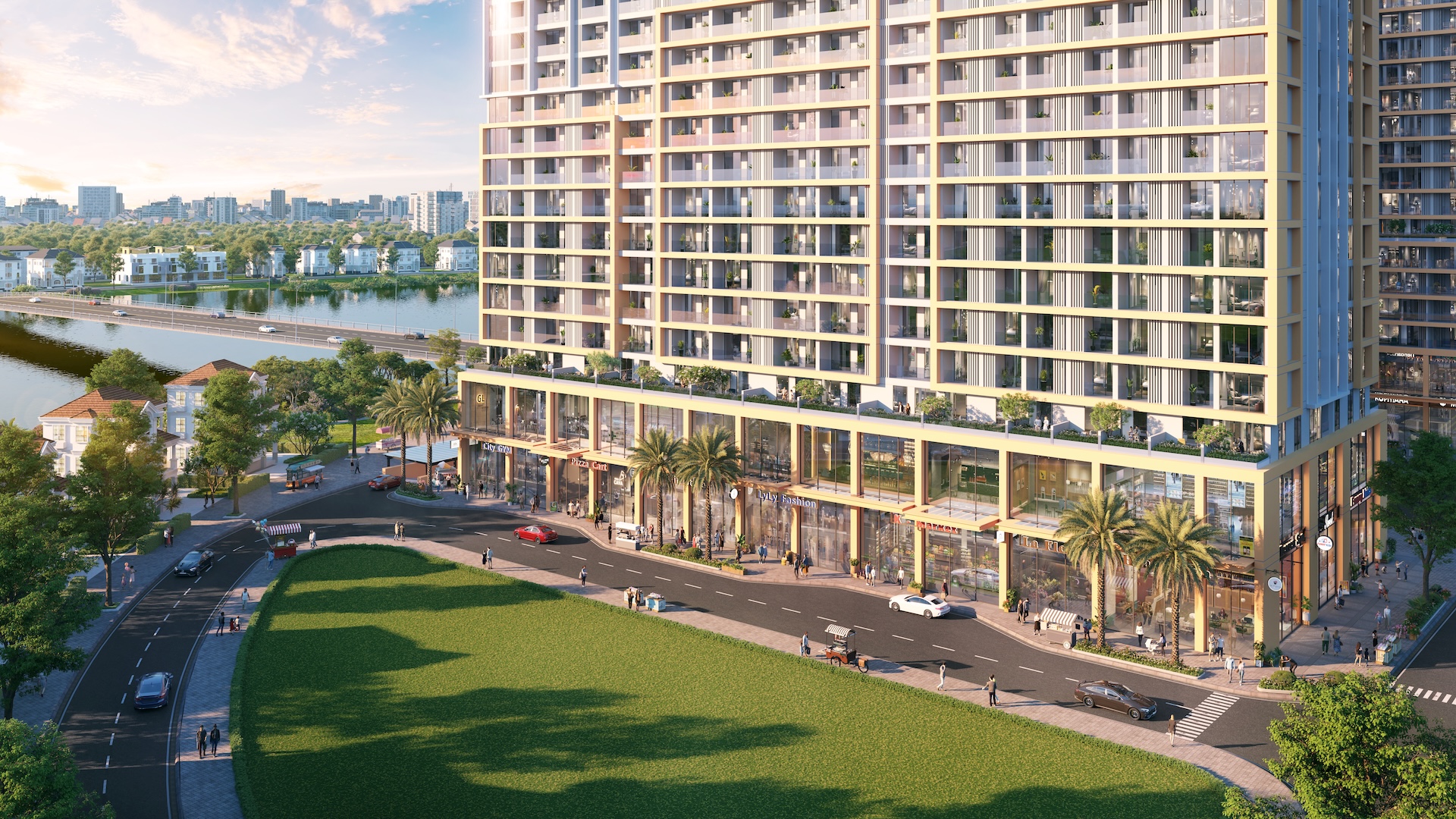 Thiết kế mặt kính lớn và trần cao 7m giúp shophouse dễ dàng tùy biến cho nhiều mô hình kinh doanh. Ảnh minh hoạ: Sun Property.