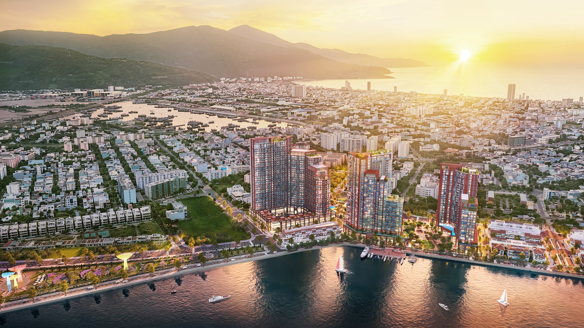 Tháp căn hộ Symphony 5 thuộc tổ hợp Sun Symphony Residence ven sông Hàn đang vươn lên thành điểm đến hấp dẫn của dòng tiền đầu tư tại Đà Nẵng. Ảnh: Sun Property.