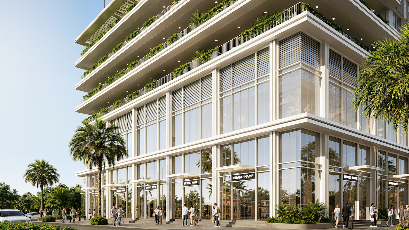 Sở hữu chiều cao ấn tượng 7m cùng hệ kính ốp lớn, shophouse khối đế tại Spana Tower, Cora Tower và S-Light Tower tối ưu cho đa dạng mô hình kinh doanh. Ảnh minh hoạ: Sun Property.