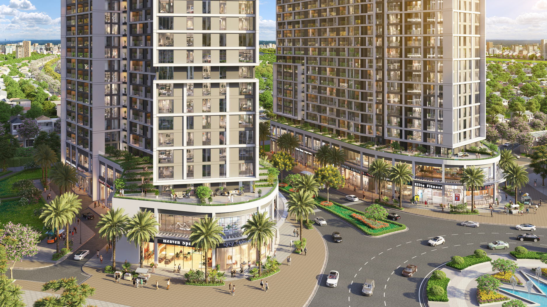 Chiều cao vượt trội cùng hệ kính lớn mặt ngoài giúp shophouse khối đế thích ứng với đa dạng ngành hàng. Ảnh: Sun Property.