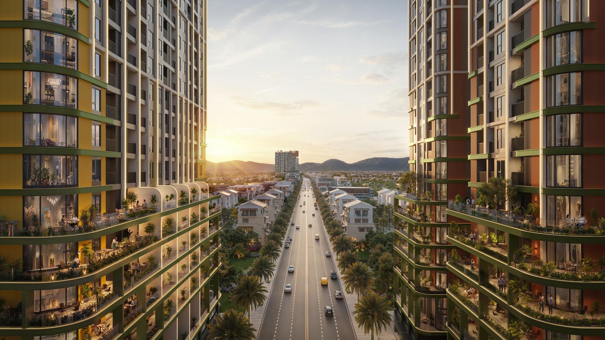 Tháp Mùa Xuân nằm tại tâm điểm khu đô thị sinh thái Sun Riverpolis với vị trí kết nối thuận lợi. Ảnh: Sun Property.