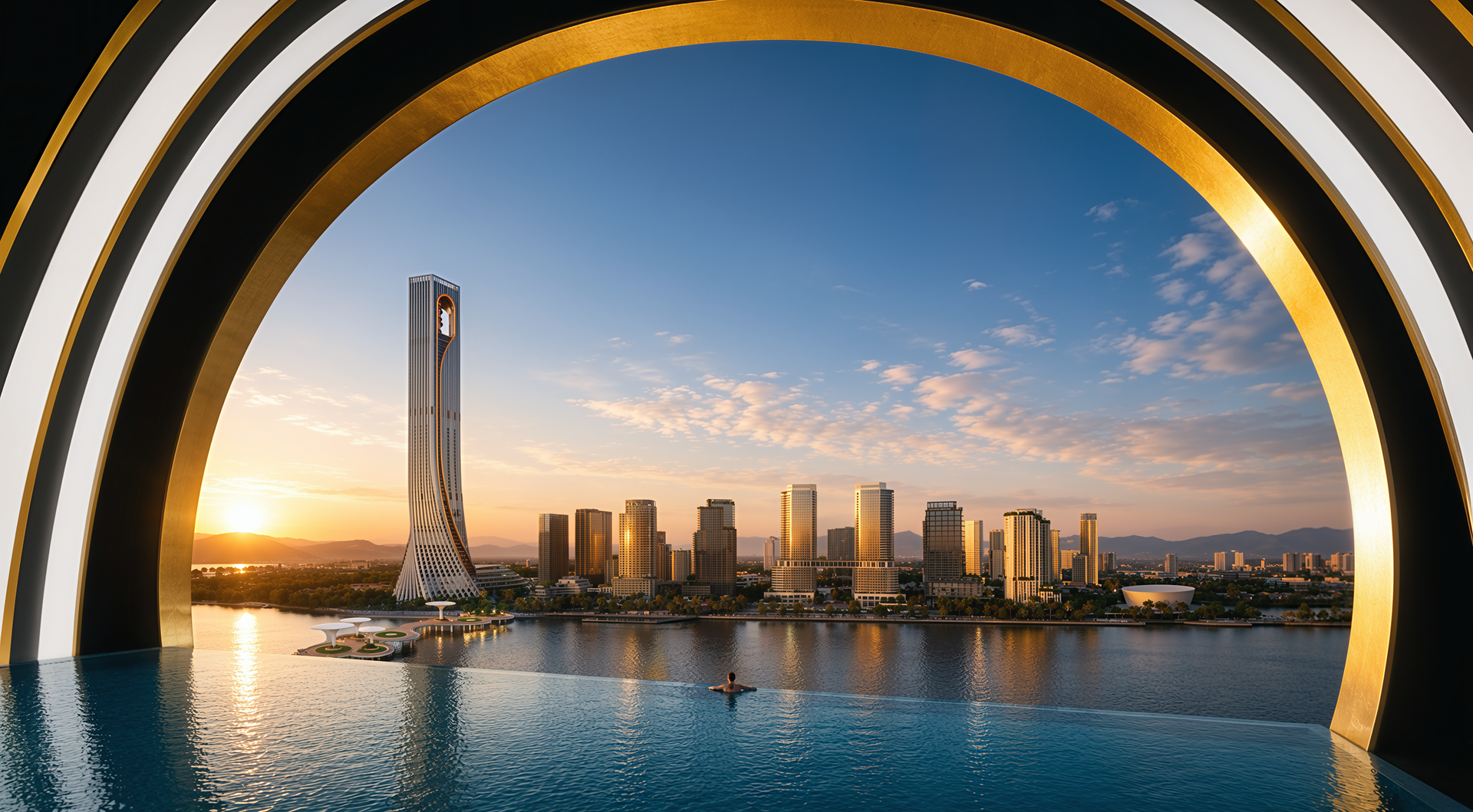 Sun Galaxy Complex nổi bật với kiến trúc Moon Gate độc bản, tạo dấu ấn khác biệt bên sông Hàn