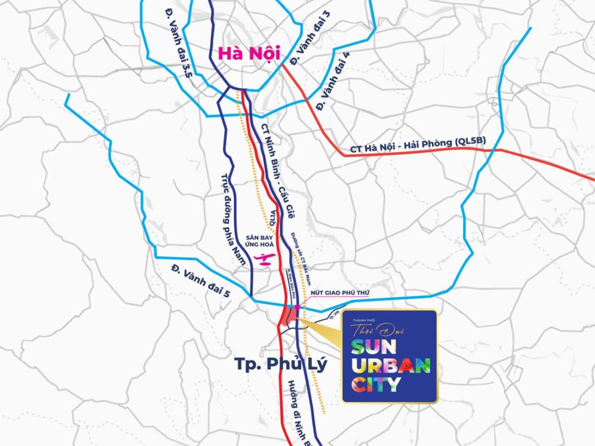 Sun Urban City kết nối nhanh với Hà Nội qua các tuyến giao thông huyết mạch.