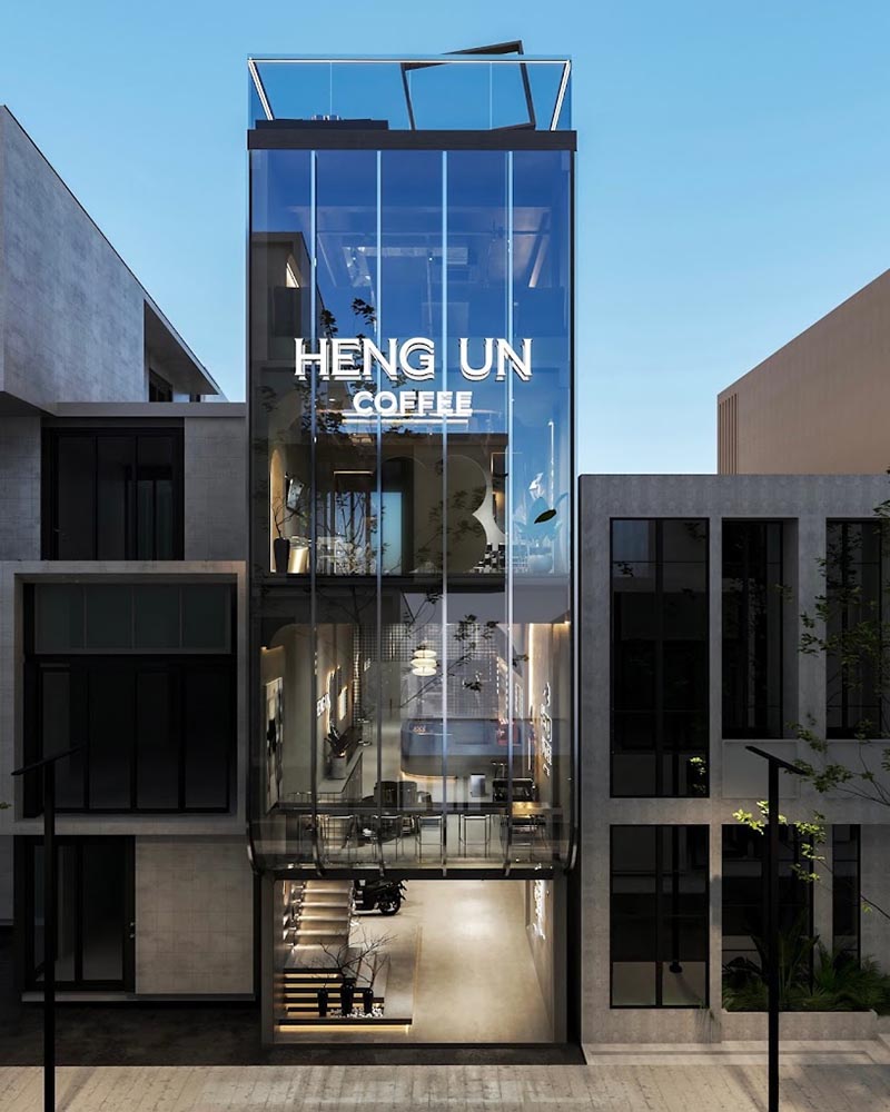 Quán cafe Heng Un gồm 5 tầng, được thiết kế phong cách hiện đại