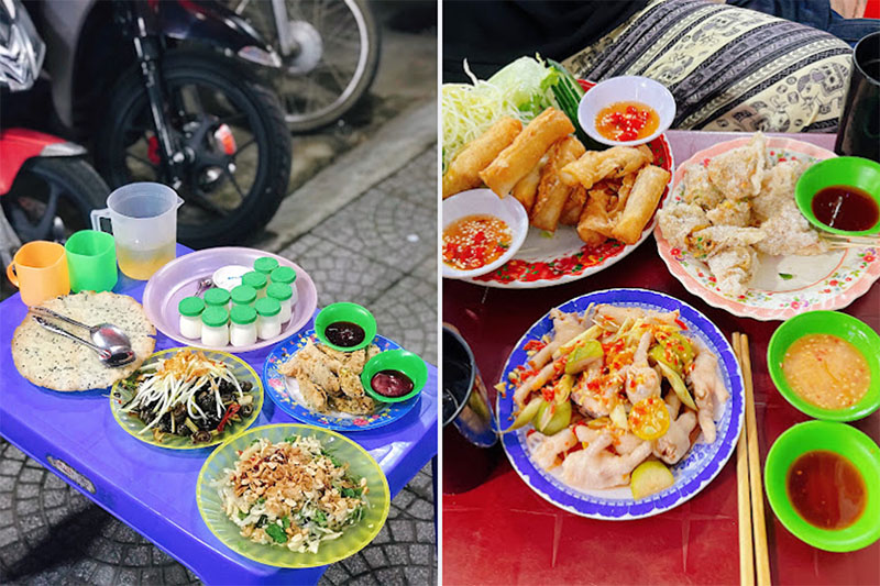 Một bàn đầy những món ăn ngon từ menu quán ăn vặt Đà Nẵng 59B