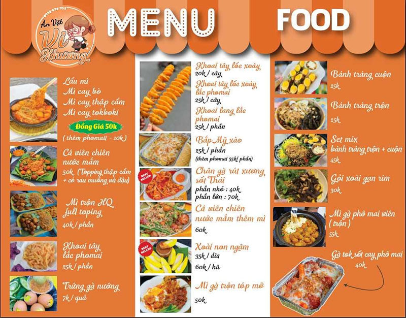 Sở hữu menu đa dạng các món ăn vặt, Vi Khương là địa điểm ăn vặt được nhiều bạn trẻ tìm đến (Nguồn: Vi Khương)