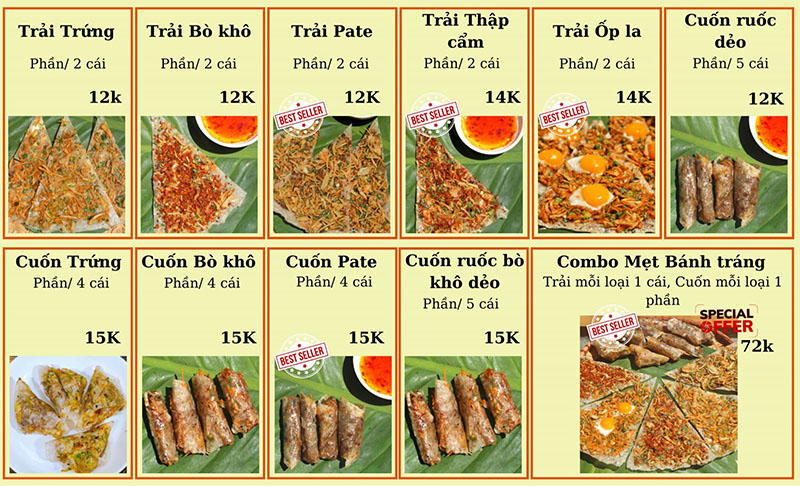 Với menu bánh tráng đa dạng,  ăn vặt Ora trở thành điểm yêu thích của giới trẻ Đà Nẵng (Nguồn: ORA Quán - Bánh Tráng Nướng & Chân Gà Sả Tắc)