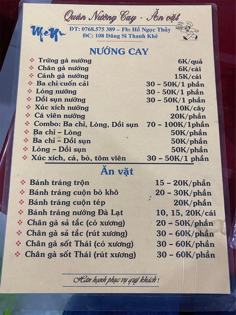 Menu ngập tràn những món nướng cay nóng cực hấp dẫn tại Ăn vặt Ngọc Thủy