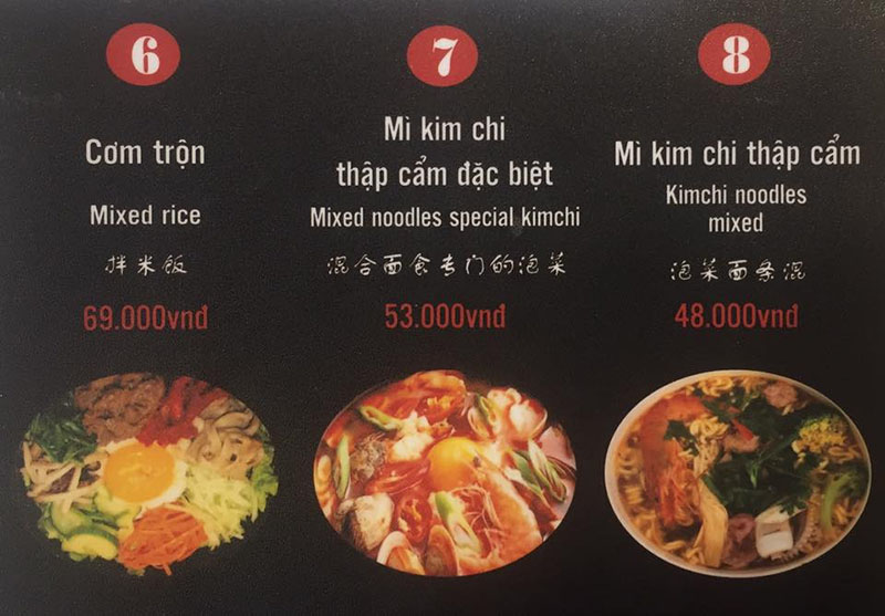 Menu đầy đủ các món mỳ tại Hot Hot