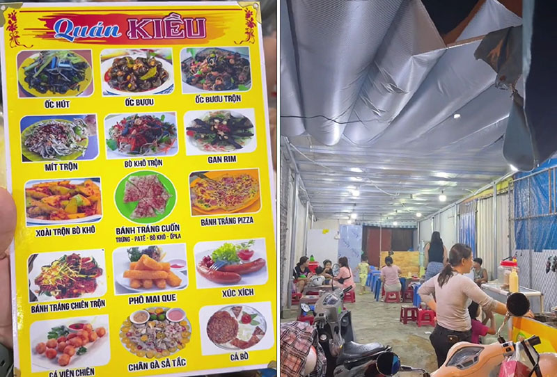 Ốc hút Kiều có không gian rộng rãi và menu đa dạng các món ăn vặt Đà Nẵng