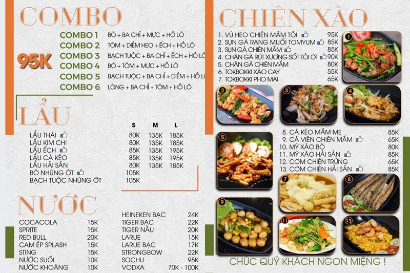 Menu quán đa dạng, giá thành phải chăng và hợp lý