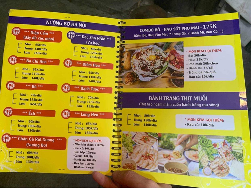 Menu đa dạng, mỗi món có nhiều size khác nhau