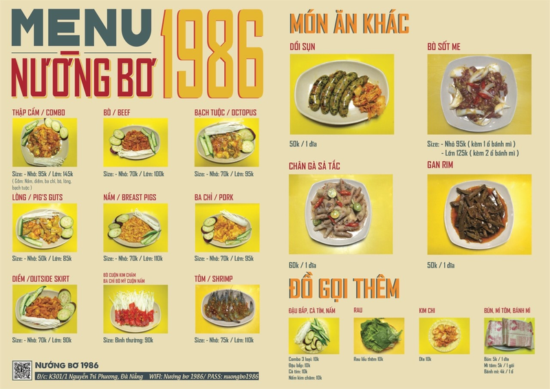 Nướng bơ 1986 có giá cả bình dân, chỉ từ 55.000 VNĐ