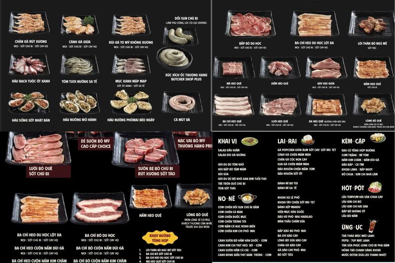 Menu của Chú Bi có nhiều món đa dạng khác nhau như ba chỉ heo, má heo