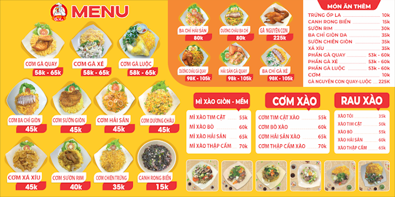 Menu hấp dẫn của cơm gà Gia Vĩnh