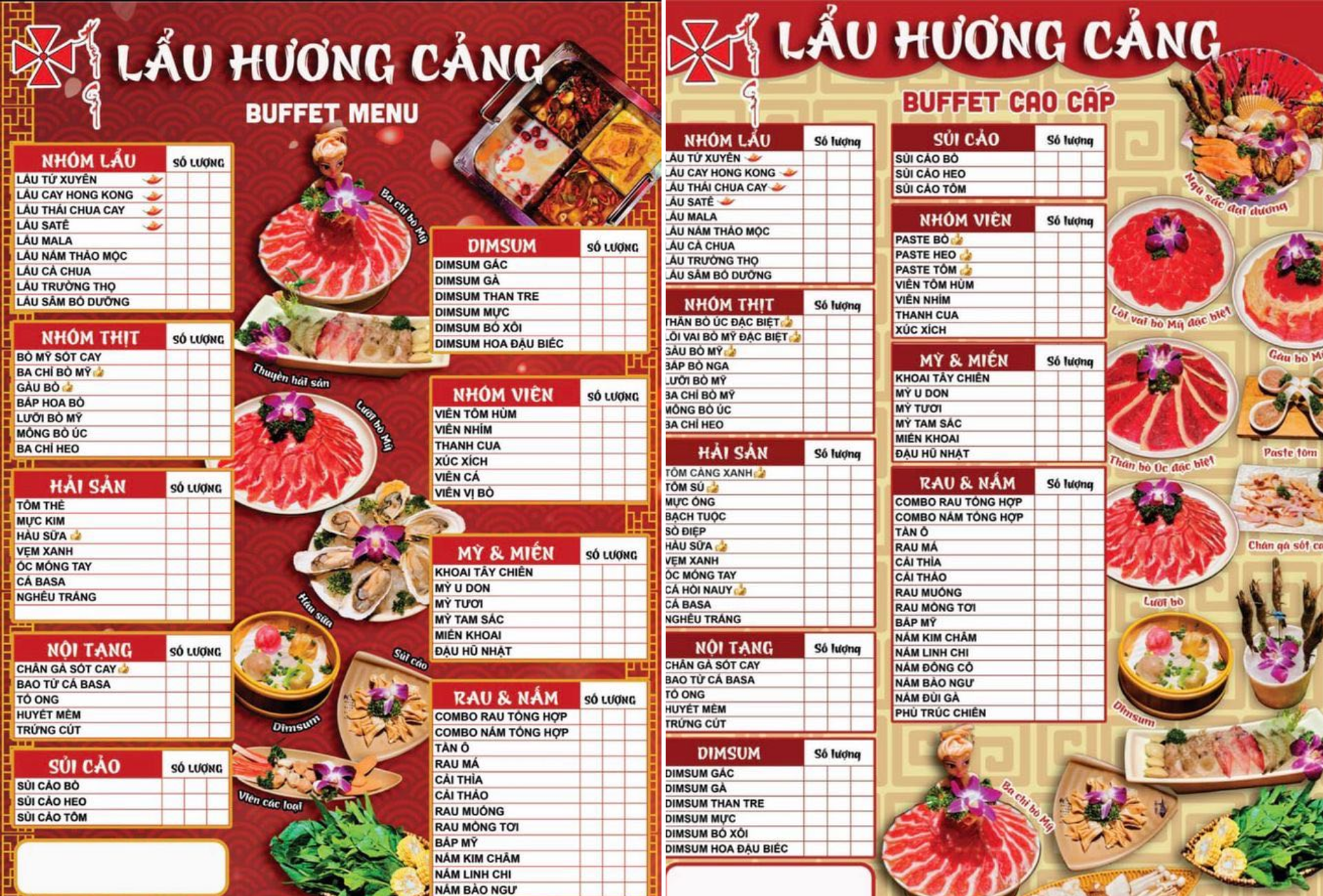 Menu chi tiết tại Lẩu Hương Cảng