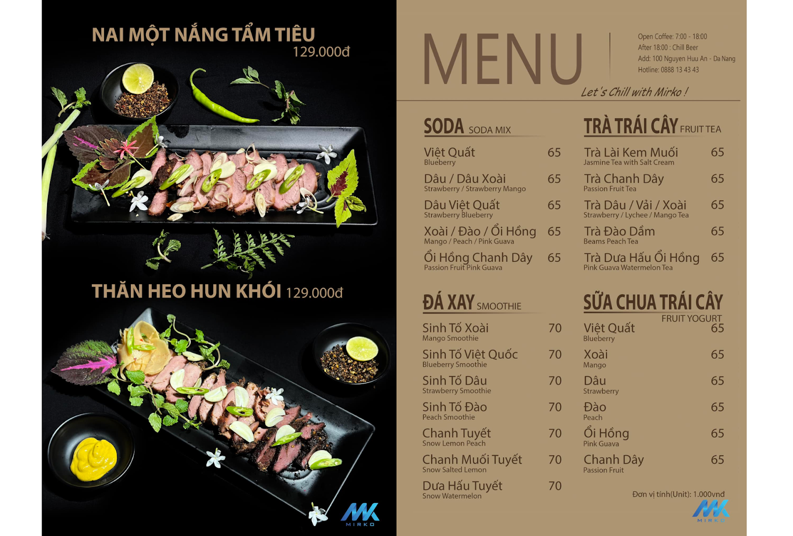 Menu đồ uống và một số món ăn bạn nhất định nên thử khi tới MIRKO (Nguồn: MIRKO Coffee)