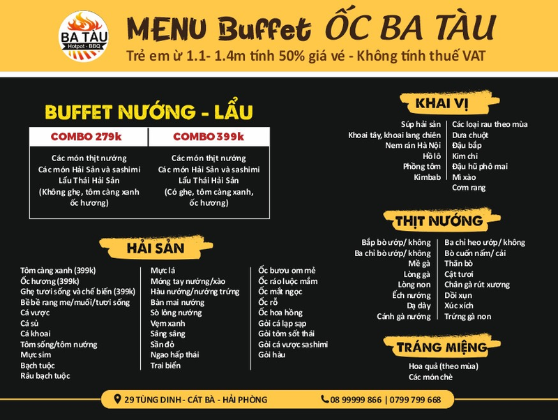 Thực đơn của Buffet ốc Ba Tàu