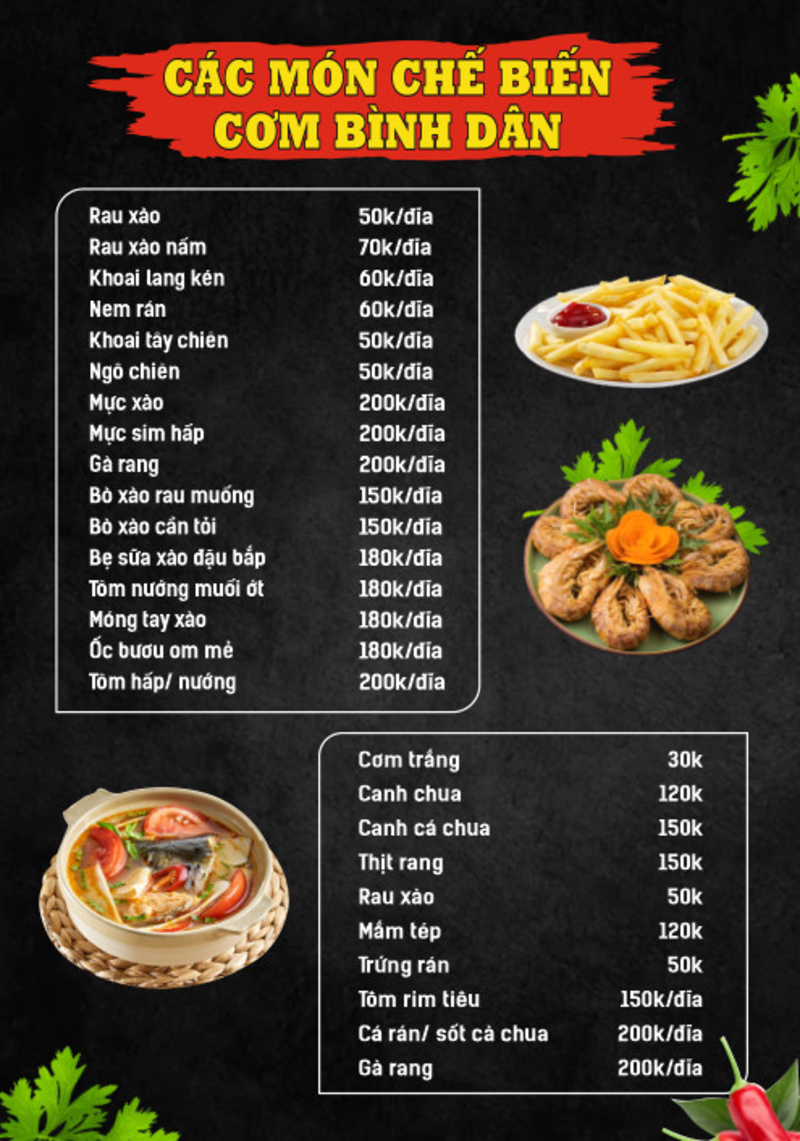 Thực đơn của Buffet ốc Ba Tàu