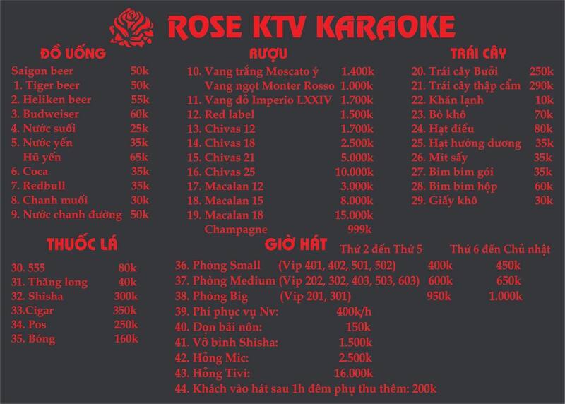 Thực đơn và giá dịch vụ của Karaoke Cát Bà Rose KTV (Nguồn: Karaoke Cát Bà Rose KTV)