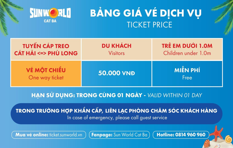 Bảng giá vé cáp treo Sun World Cat Ba trong mùa hè 2024