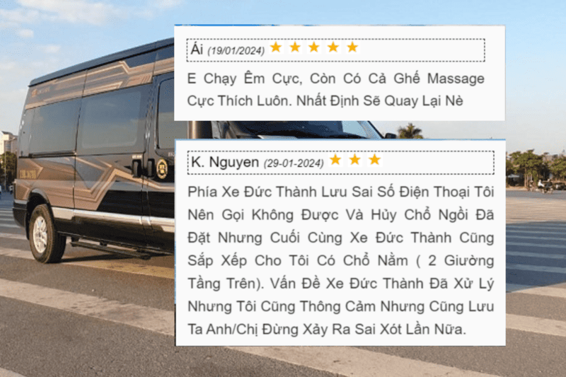 Nhà xe Đức Thành được đánh giá 5 sao về chất lượng dịch vụ