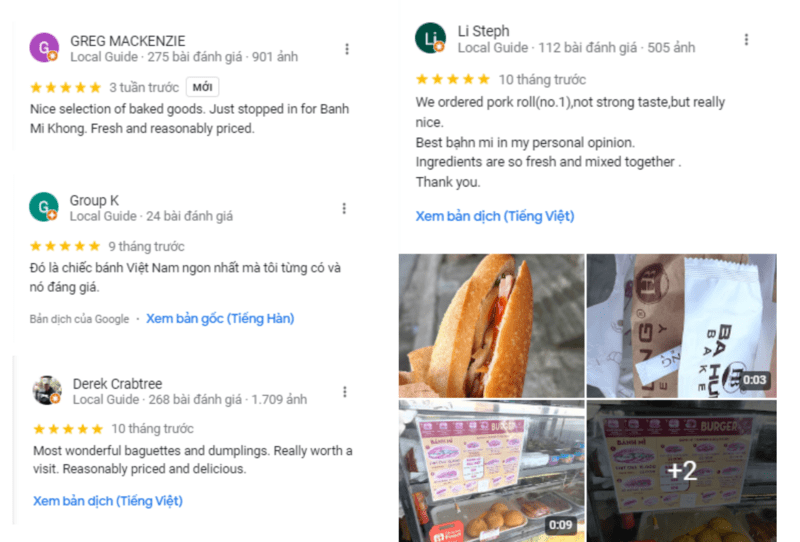 Đánh giá của các thực khách về bánh mì Ba Hưng