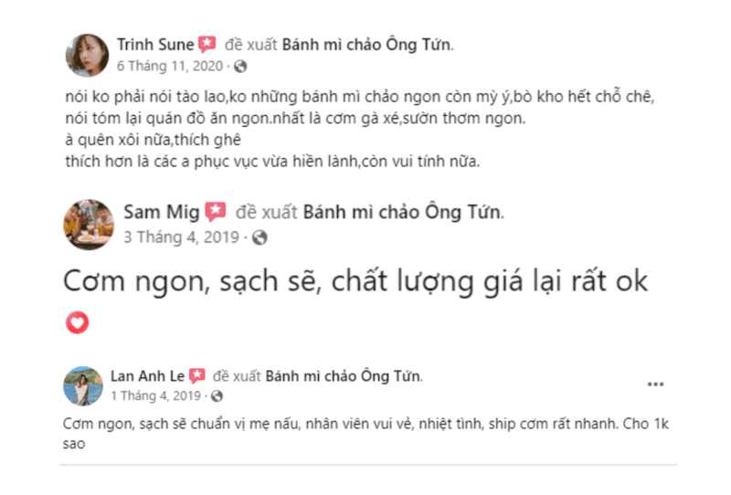 Hương vị món ăn ở quán ông Tứn được nhiều người khen ngợi